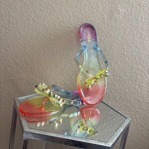 Colorful Jelly Sandals with Studded Bow